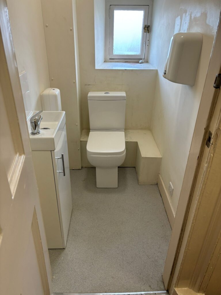 After toilet has been cleaned from bird droppings.